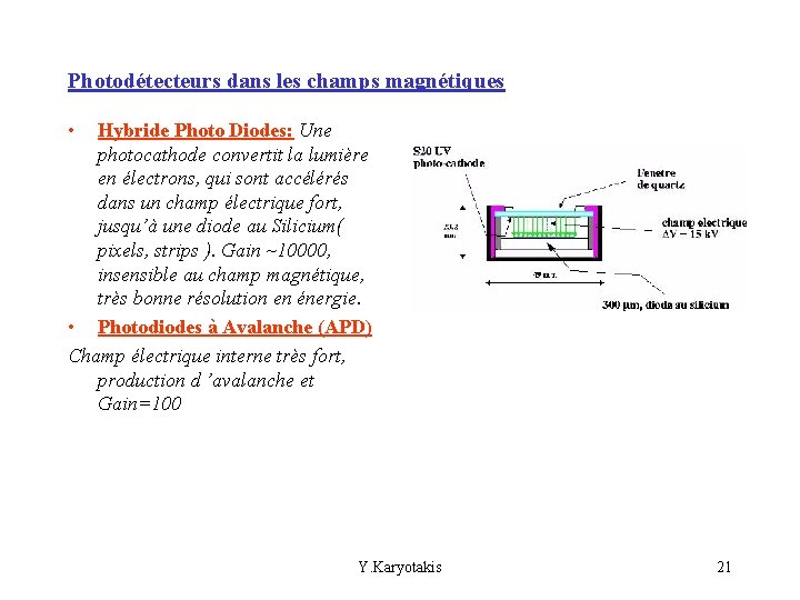 Photodétecteurs dans les champs magnétiques • Hybride Photo Diodes: Une photocathode convertit la lumière