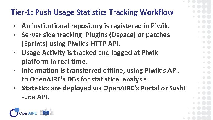 Tier-1: Push Usage Statistics Tracking Workflow An institutional repository is registered in Piwik. Server