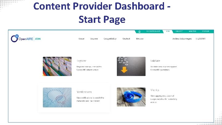 Content Provider Dashboard Start Page 