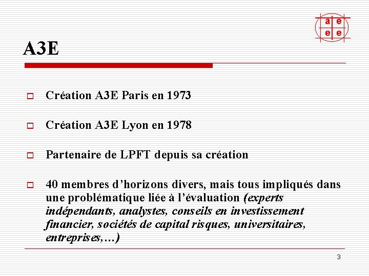 A 3 E a e e e o Création A 3 E Paris en