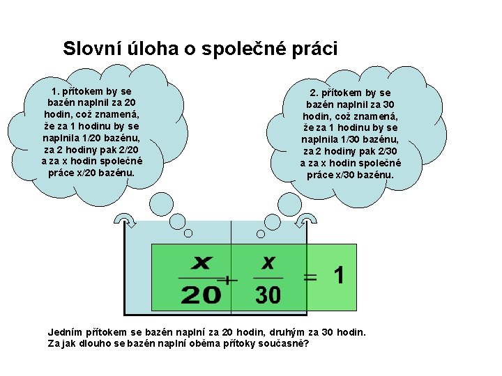 Slovní úloha o společné práci 1. přítokem by se bazén naplnil za 20 hodin,