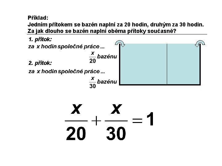 Příklad: Jedním přítokem se bazén naplní za 20 hodin, druhým za 30 hodin. Za