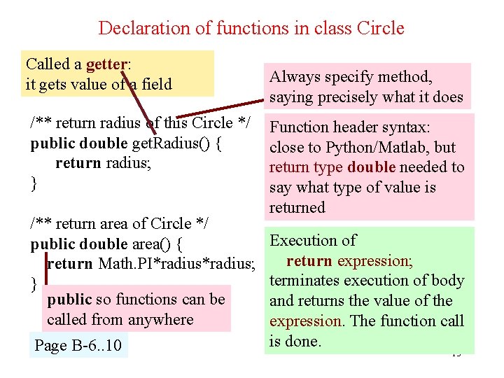 Declaration of functions in class Circle Called a getter: it gets value of a