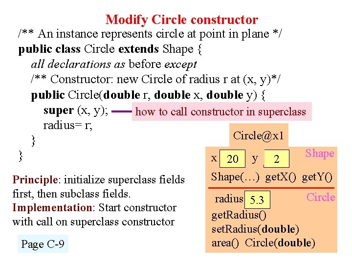 Modify Circle constructor /** An instance represents circle at point in plane */ public