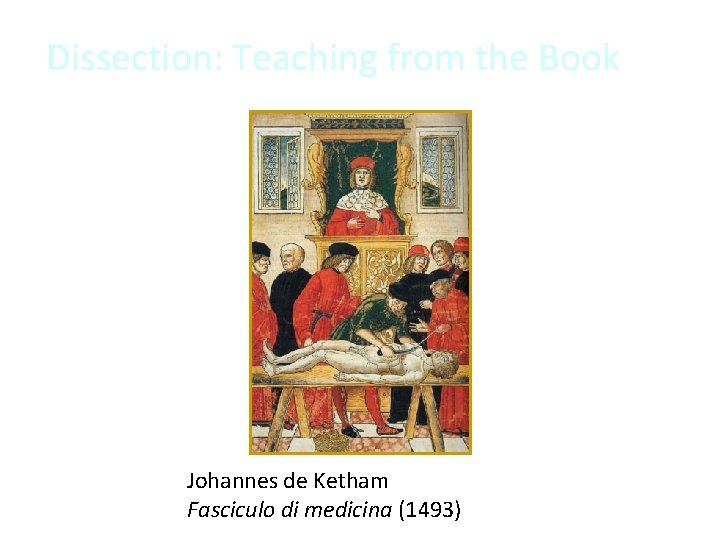 Dissection: Teaching from the Book Johannes de Ketham Fasciculo di medicina (1493) 