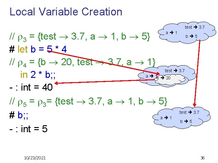 Local Variable Creation test 3. 7 b 5 // 3 = {test 3. 7,