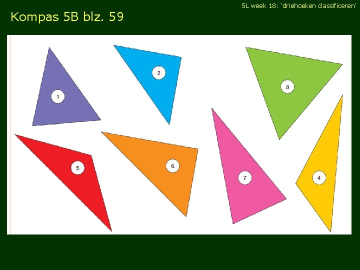 5 L week 18: ‘driehoeken classificeren’ Kompas 5 B blz. 59 