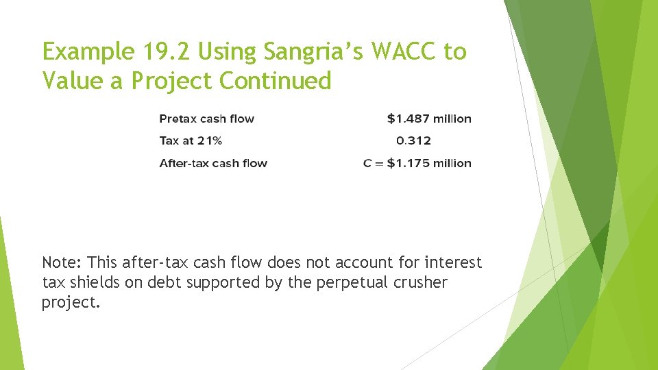 Example 19. 2 Using Sangria’s WACC to Value a Project Continued Note: This after-tax