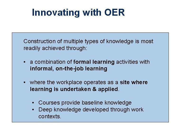 Innovating with OER Construction of multiple types of knowledge is most readily achieved through: