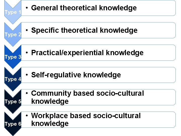 Type 1 Type 2 Type 3 Type 4 • General theoretical knowledge • Specific