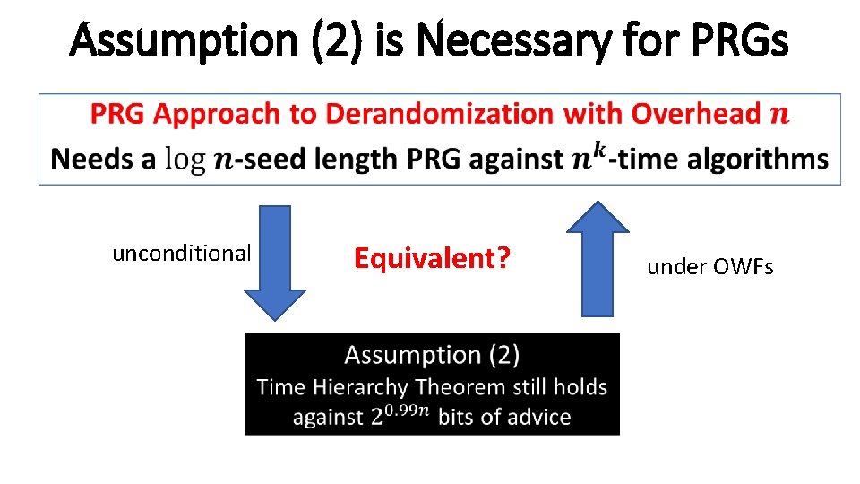 Assumption (2) is Necessary for PRGs • unconditional Equivalent? under OWFs 