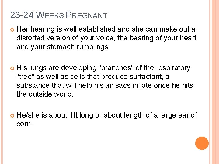 23 -24 WEEKS PREGNANT Her hearing is well established and she can make out