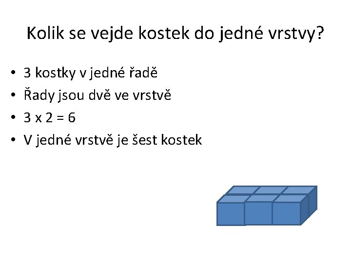 Kolik se vejde kostek do jedné vrstvy? • • 3 kostky v jedné řadě