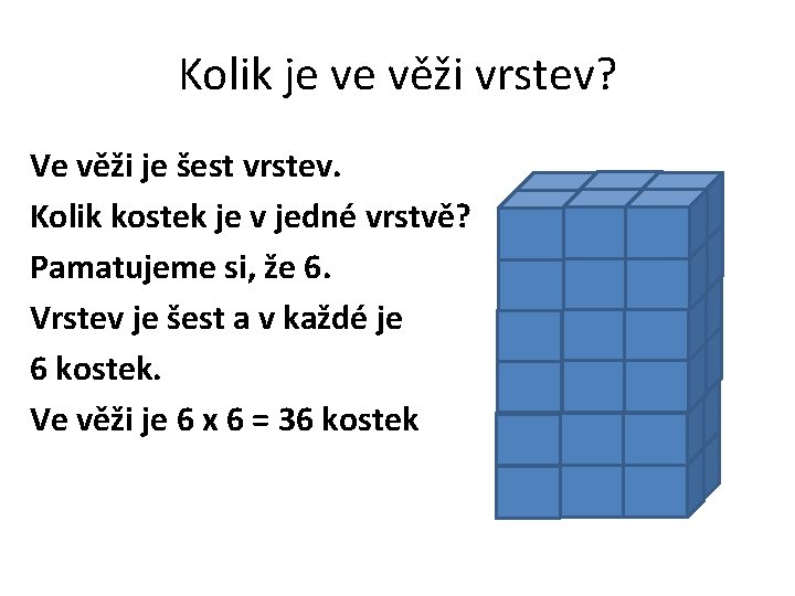 Kolik je ve věži vrstev? Ve věži je šest vrstev. Kolik kostek je v