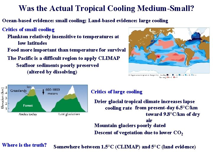 Was the Actual Tropical Cooling Medium-Small? Ocean-based evidence: small cooling; Land-based evidence: large cooling