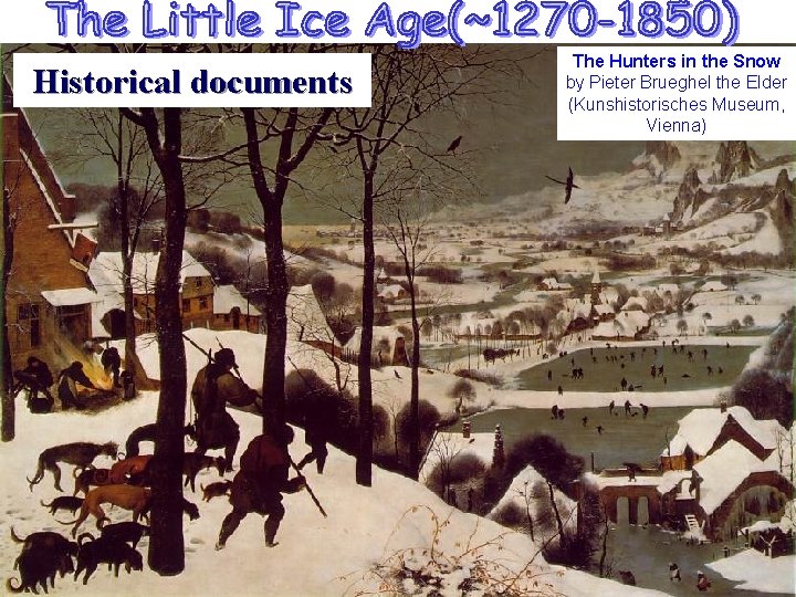 Historical documents The Hunters in the Snow by Pieter Brueghel the Elder (Kunshistorisches Museum,