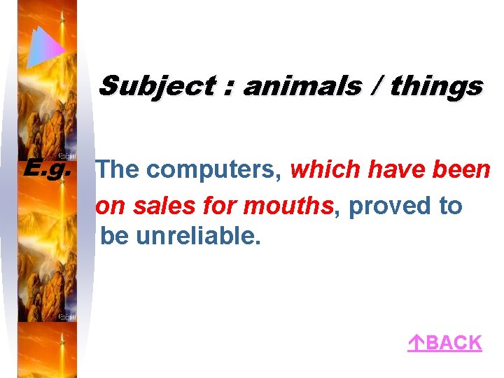 Subject : animals / things E. g. The computers, which have been on sales