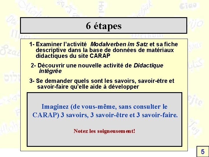 6 étapes 1 - Examiner l’activité Modalverben im Satz et sa fiche descriptive dans