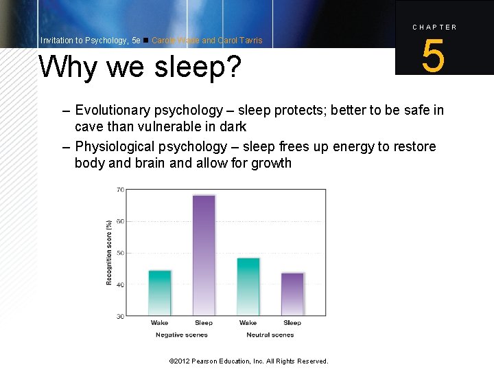 CHAPTER Invitation to Psychology, 5 e Carole Wade and Carol Tavris Why we sleep?