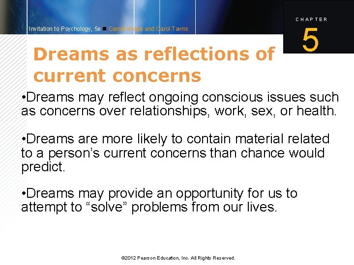 CHAPTER Invitation to Psychology, 5 e Carole Wade and Carol Tavris Dreams as reflections