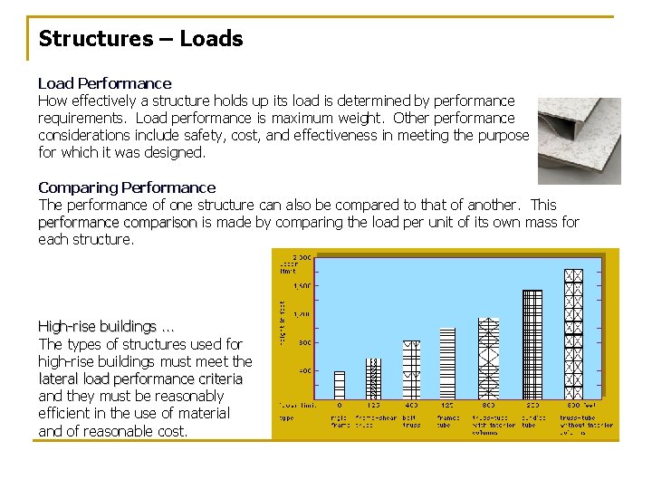 Structures – Loads Load Performance How effectively a structure holds up its load is Structures – Loads Load Performance How effectively a structure holds up its load is