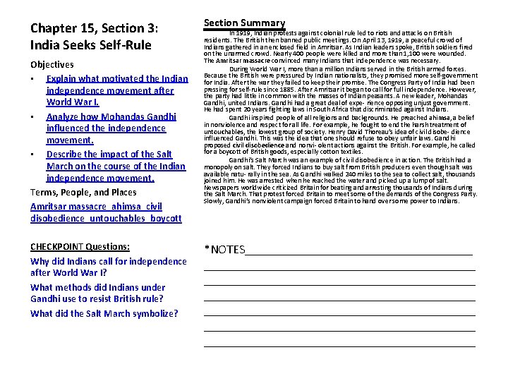 Chapter 15, Section 3: India Seeks Self-Rule Objectives • Explain what motivated the Indian