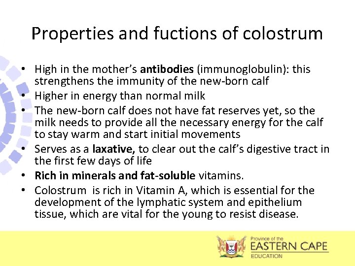 Properties and fuctions of colostrum • High in the mother’s antibodies (immunoglobulin): this strengthens
