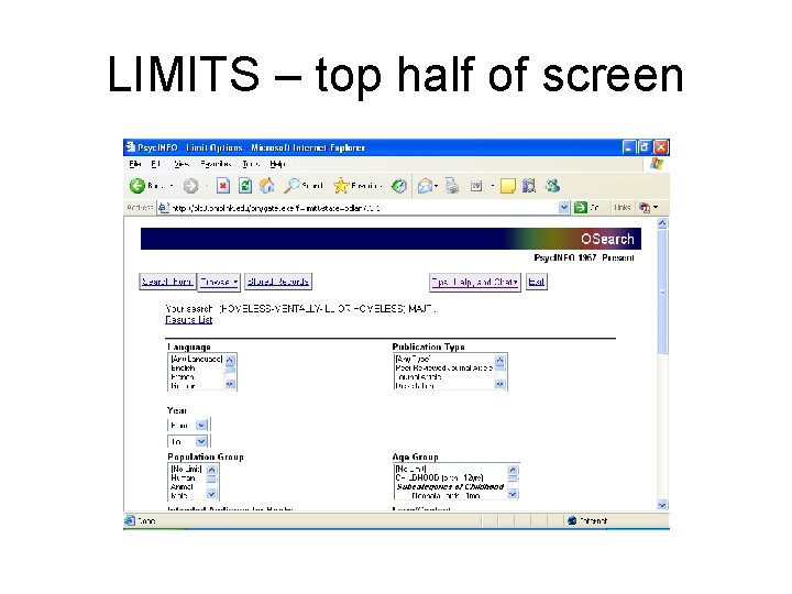 LIMITS – top half of screen 