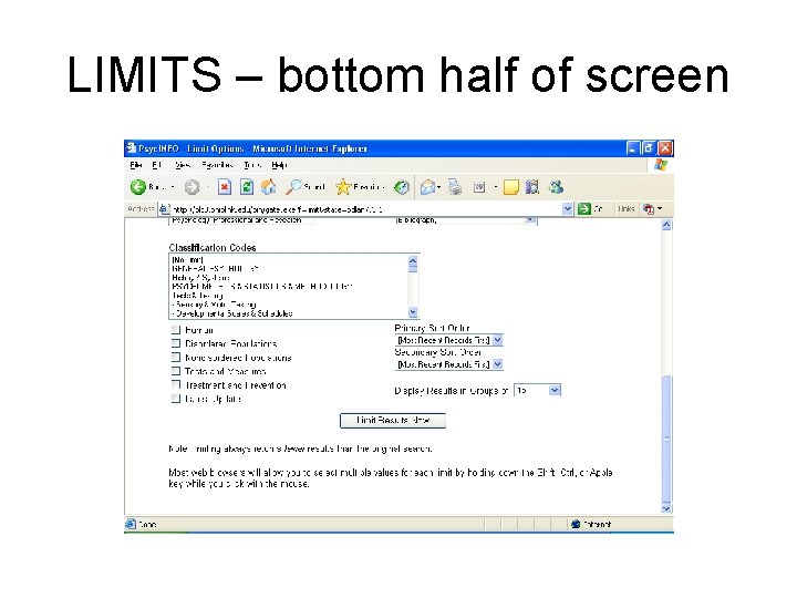 LIMITS – bottom half of screen 