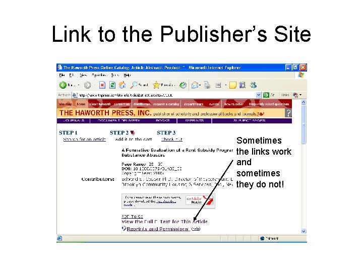 Link to the Publisher’s Site Sometimes the links work and sometimes they do not!