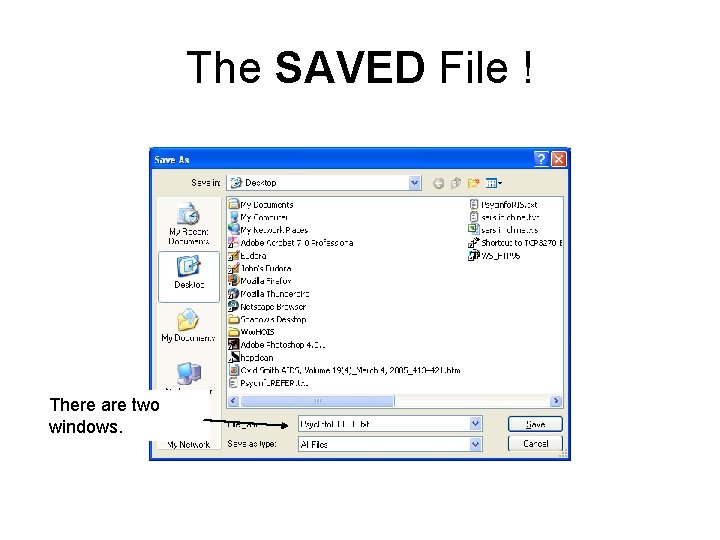 The SAVED File ! There are two windows. 