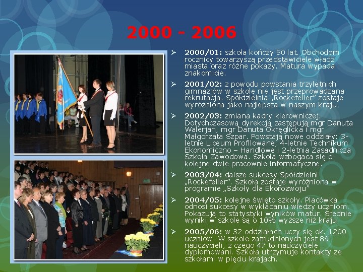 2000 - 2006 Ø 2000/01: szkoła kończy 50 lat. Obchodom rocznicy towarzyszą przedstawiciele władz