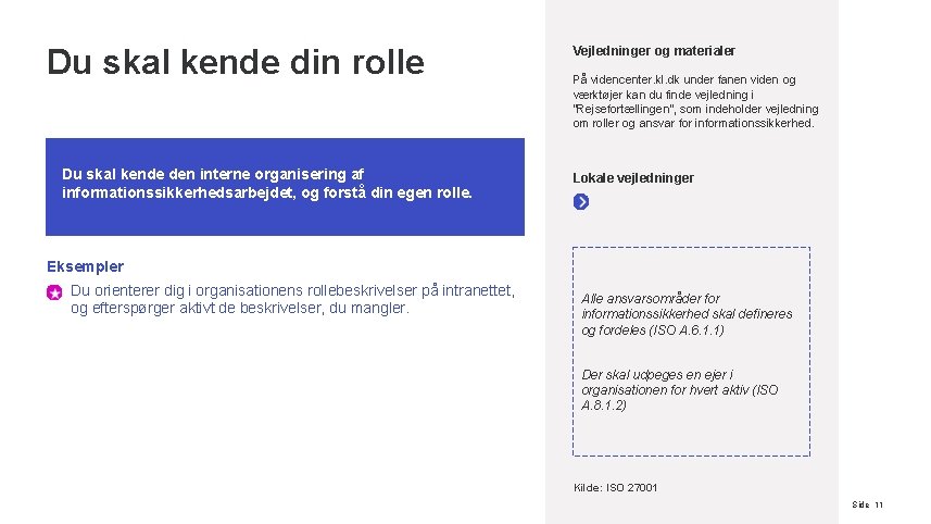 Du skal kende din rolle Du skal kende den interne organisering af informationssikkerhedsarbejdet, og