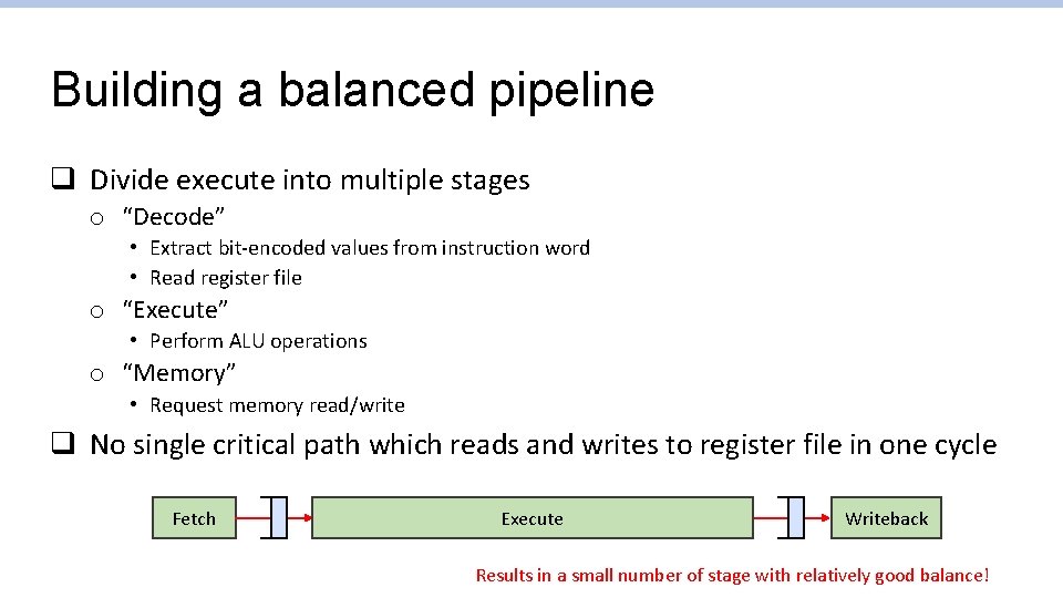 Building a balanced pipeline q Divide execute into multiple stages o “Decode” • Extract