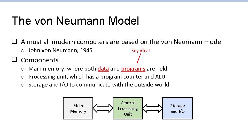 The von Neumann Model q Almost all modern computers are based on the von
