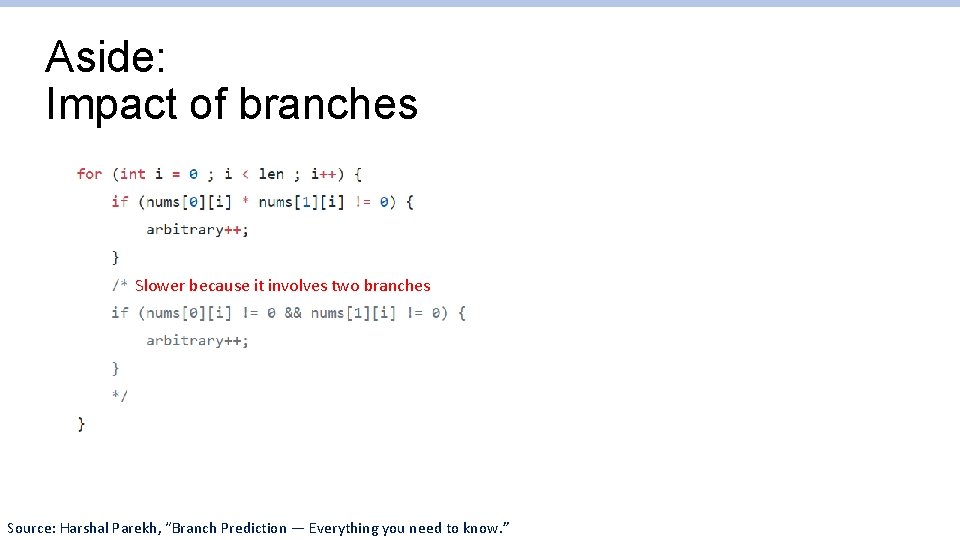 Aside: Impact of branches Slower because it involves two branches Source: Harshal Parekh, “Branch