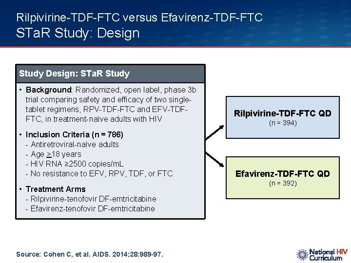 Rilpivirine-TDF-FTC versus Efavirenz-TDF-FTC STa. R Study: Design Study Design: STa. R Study • Background: