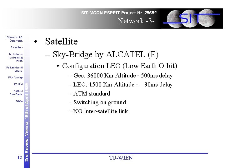 SIT-MOON ESPRIT Project Nr. 25652 Network -3 - • Satellite Siemens AG Österreich Robotiker
