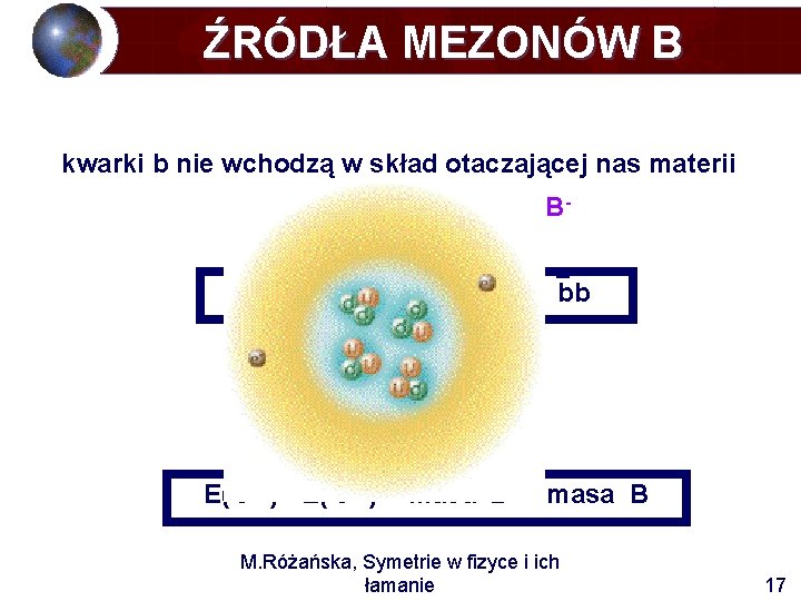 ŹRÓDŁA MEZONÓW B kwarki b nie wchodzą w skład otaczającej nas materii u anihilacja