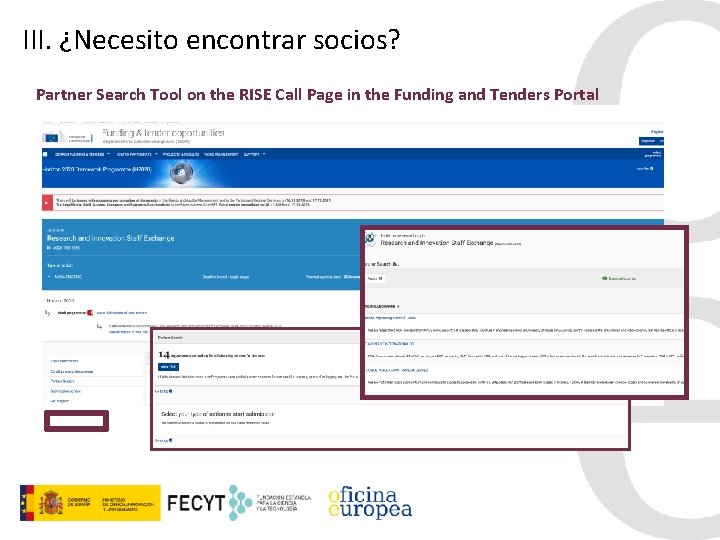 III. ¿Necesito encontrar socios? Partner Search Tool on the RISE Call Page in the