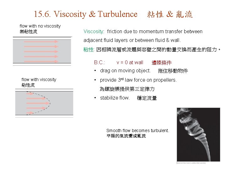 15. 6. Viscosity & Turbulence flow with no viscosity 無粘性流 粘性 & 亂流 Viscosity: