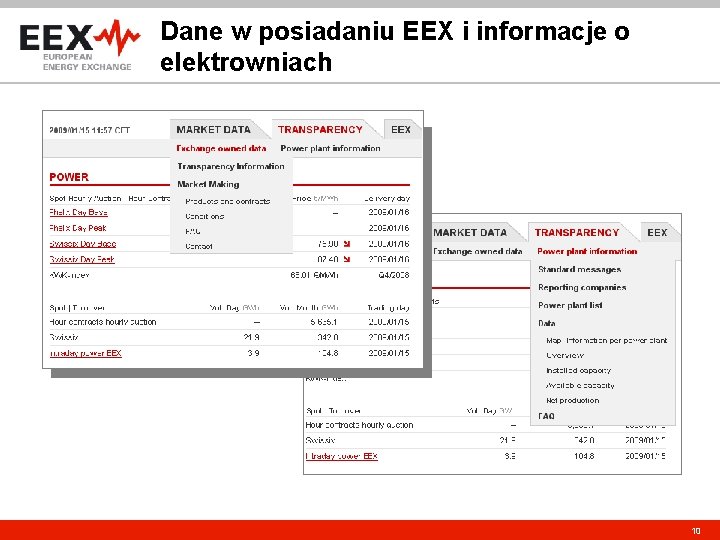 Dane w posiadaniu EEX i informacje o elektrowniach 10 