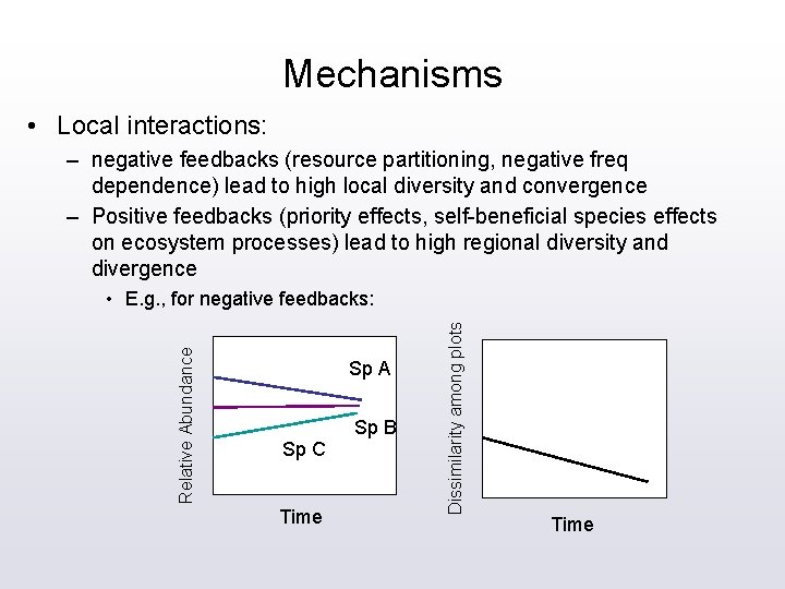 Mechanisms • Local interactions: – negative feedbacks (resource partitioning, negative freq dependence) lead to