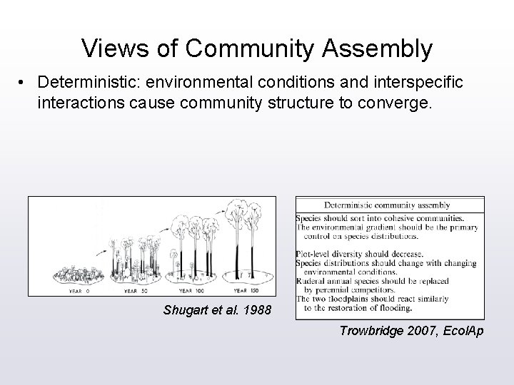 Views of Community Assembly • Deterministic: environmental conditions and interspecific interactions cause community structure