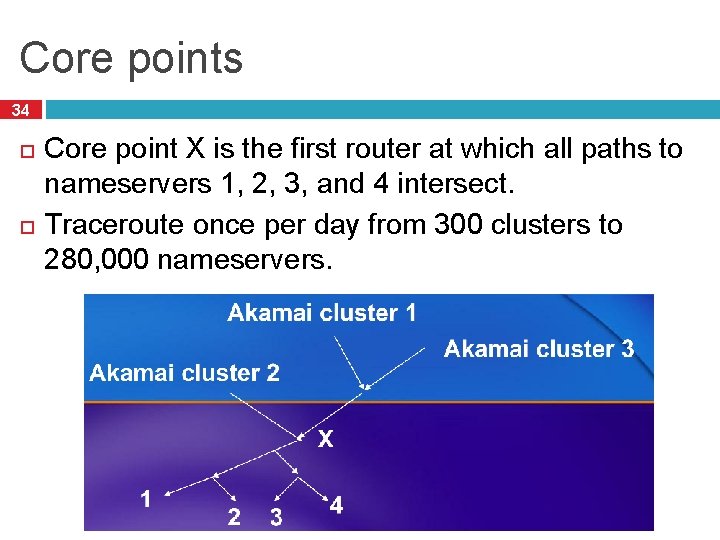 Core points 34 Core point X is the first router at which all paths