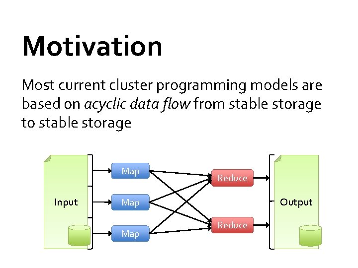 Motivation Most current cluster programming models are based on acyclic data flow from stable