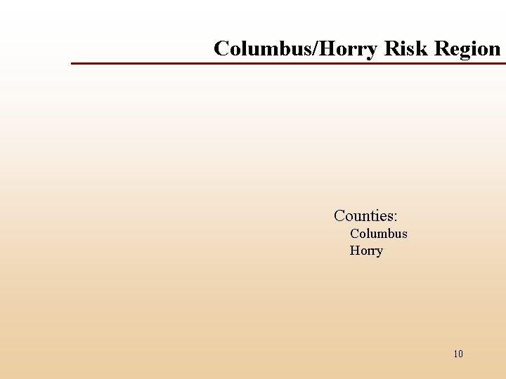 Columbus/Horry Risk Region Counties: Columbus Horry 10 