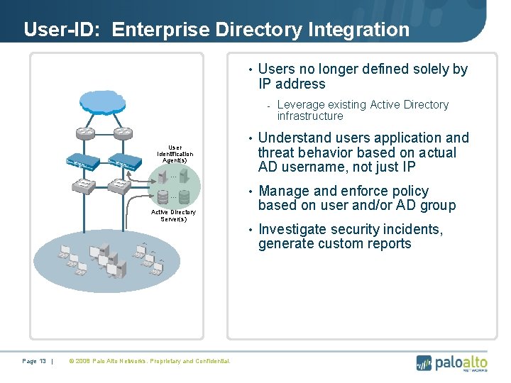 User-ID: Enterprise Directory Integration • Users no longer defined solely by IP address -