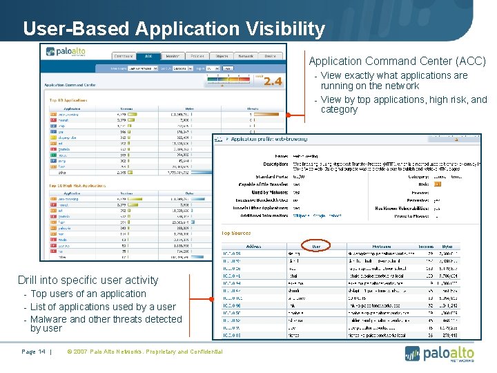 User-Based Application Visibility Application Command Center (ACC) - View exactly what applications are running