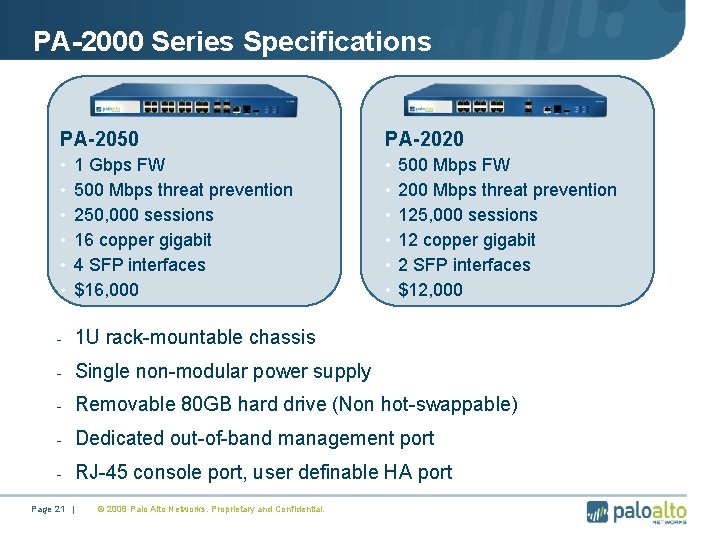 PA-2000 Series Specifications PA-2050 PA-2020 • • • 1 Gbps FW 500 Mbps threat